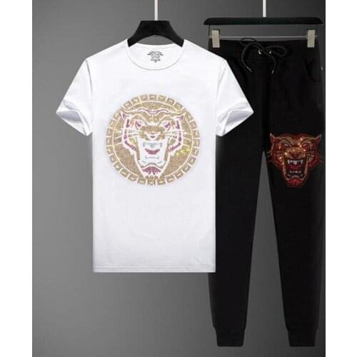 New Brand 2 Piece Sets Sportswear Mens Tracksuit T-shirts Shorts Set Two Piece Suit Rhinestone Mens Sets Clothing 2021 Summe