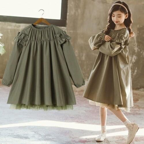 2021 Girls Dress Autumn Winter Teenager Mesh Princess Dress for Girl Children Clothing Loose Ruch Kids Dresses 4 6 8 10 12 14 Y