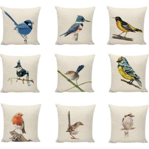 Popular Bird Parrot Cushion Cover Fashion Superb Wren Warbler Printed Home Decor Farmhouse Gaming Chair Square Throw Pillow Case