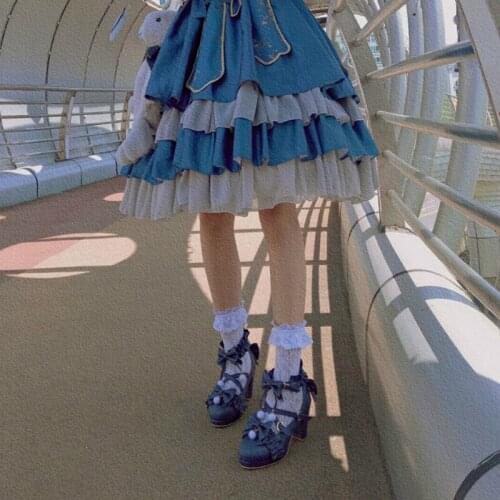 High Heel Lolita Dress Shoes Japanese Loli Daily Sweet Lolita Shoe Round Head Cross Bandage Female Shoes Bowknot Anime For Women