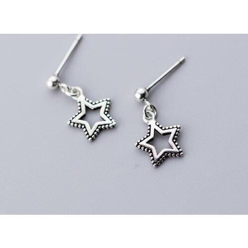 925 Sterling Silver Hypoallergenic Vinatge Star Stud Earrings For Women Gift Wedding Jewelry pendientes eh934