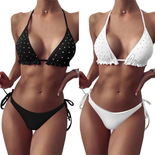Women Rhinestone Two Piece Swimwear Ladies Summer Split Set Adult Creative Decoration Hanging Neck Sexy Bikini Backless Swimsuit