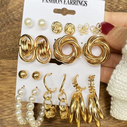 ZOVOLI Vintage Geometric Gold Metal Earrings Set For Women Punk Pearl Dangle Drop Earrings 2021 Trend Set of Earrings Jewelry