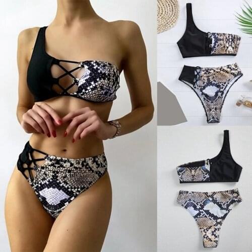 Womens Swimsuit Push Up Bikini Sexy Serpentine Swimwear One Shoulder Triple-Cornered Bikini Swimsuit 2 Piece Female