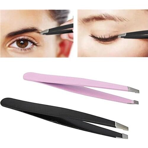 1PC Black Color Eyebrow Tweezer Hair Beauty Slanted Puller Stainless Steel Eye Brow Clips Makeup Tool Pink Color Brand New