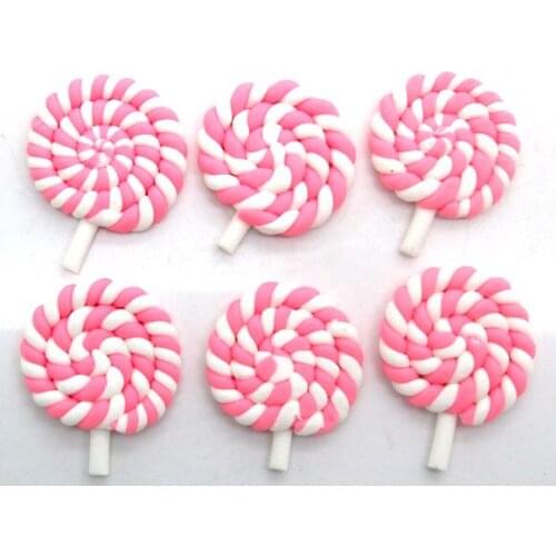 20Pcs Resin Pink Lollipop Decoration Crafts Flatback Cabochon Scrapbooking Fit Hair Clips Embellishments Beads Diy