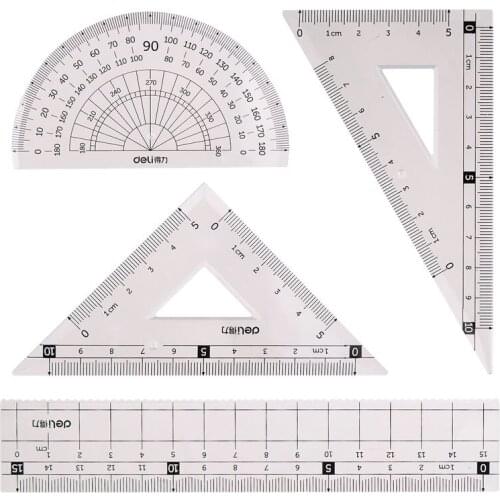 4pcs / set of Deli 79514 multifunctional drawing combination ruler + triangle protractor, student office supplies