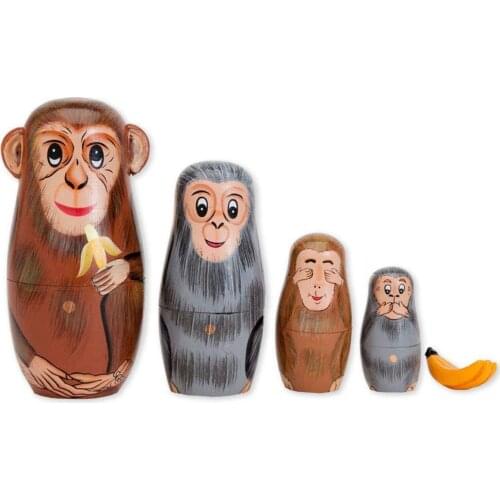 5Pcs/Set Hand Painted Wooden Monkey Nesting Dolls Matryoshka Craft Kids Toy Gift Home Decoration Tabletop Ornaments