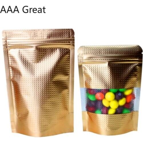 500Pcs/Lot Zipper Top Aluminum Foil Resealable Package Pouches Zip Lock Food Cookie Stand Up Snack Grain Storage Bags