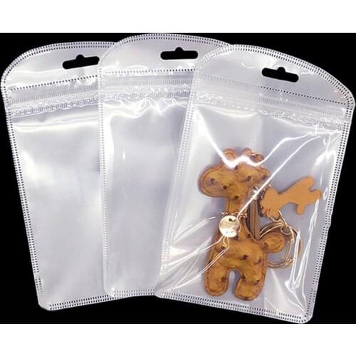 100Pcs White Transparent Round Angle Zip Lock Self Seal Plastic Packing Bag Hang Hole Zipper Crafts Electronic Products Package