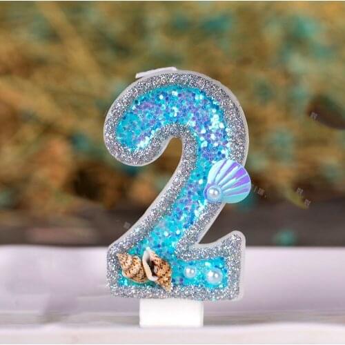 0-9Number Blue Shell Cake Candles Toppers Baby Shower Childrens Birthday Cupcake Candle Wedding Dessert Baking Decoration Tools