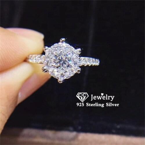 CC Wedding Rings For Women 925 Silver Round Cubic Zirconia Ring Bridal Propose Engagement Fine Jewelry Bijoux Femme CC093