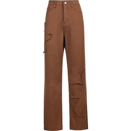 Denim Flare Pants Women Pants Floral Patchwork Loose Fashion Mid Rise Solid Color Work Trousers Streetwear Jeans