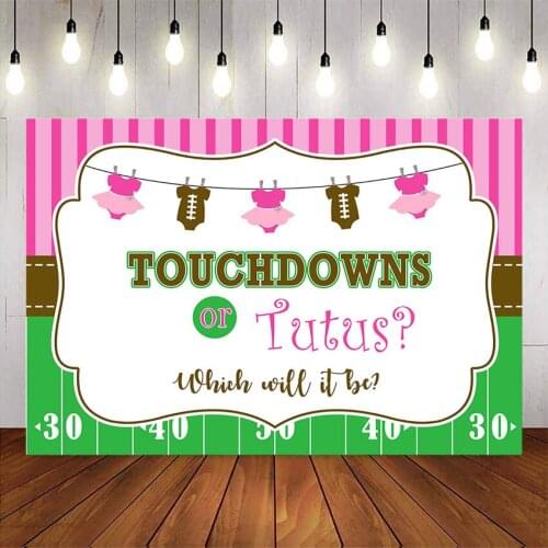 Touchdowns or tutus gender reveal party decortion supplies backdrop pink or green background boy or girl backdrops