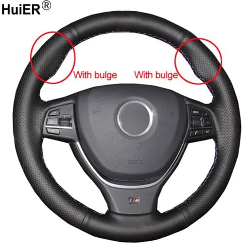 HuiER Hand Sewing Car Steering Wheel Cover Breathable Black Leather For BMW F10 2014 520i 528i 2013 2014 730Li 740Li 750Li