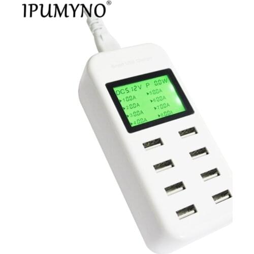 IPUMYNO 5V/8A 8 Ports USB Wall Charger LED Display Screen US EU Plug Adapter Mobile Phone Charger for iPhone Samsung Xiaomi