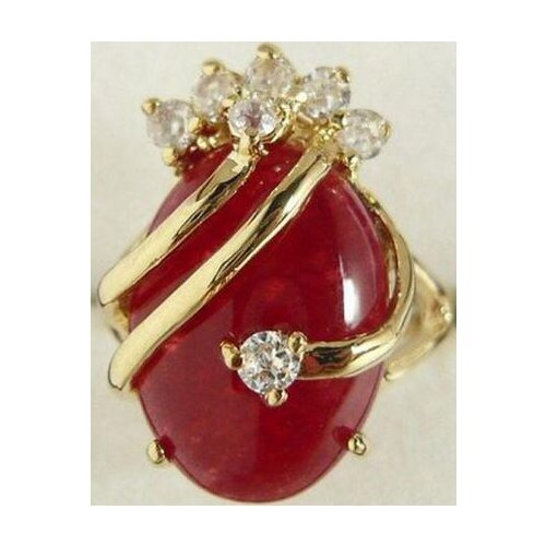 Jewelry Red Inlay Jade Crystal Ring Size 6-9