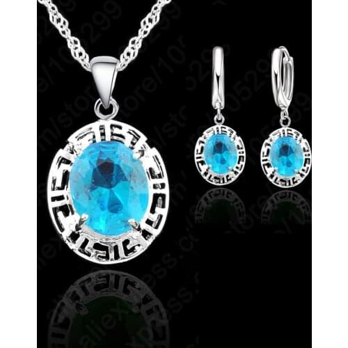 Elegant Oval Zircon 925 Sterling Silver Jewelry Sets For Women Wedding Earrings/Pendant/Necklace Bijoux 3 Color Option