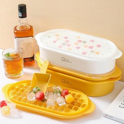 63/100 Grids Ice Square Tray Juice Whiskey Ice Square Tray Plastic Ice Square Maker with Ice Storage Box and Ice