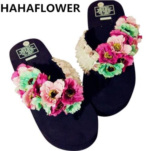 HAHAFLOWER summer women sandals high heels wedge platform beach slippers flip flops fashion hawaiian outdoor free shipping