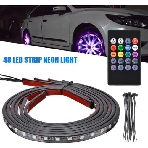 Mayitr 1set RGB 48 LED Strip Under Car Tube Underglow Underbody System Neon Light With Remote Control Kit DIY Accessories Tool