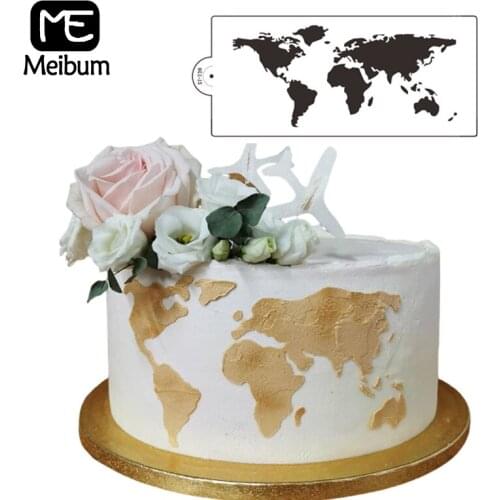 Meibum PET Plastic Template Mold World Map Stencils For Cake Decoration Pastry DIY Painting Tools Dessert Border Drawing Moulds