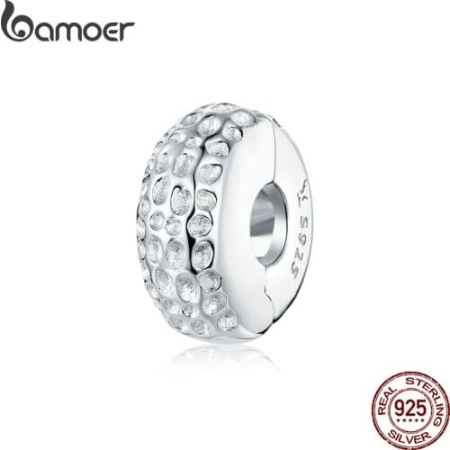 Bamoer Real 925 Sterling Silver Minimalist Clip Charm fit for Original Silver Bracelet or Bangle DIY Jewelry Accessories SCC1490