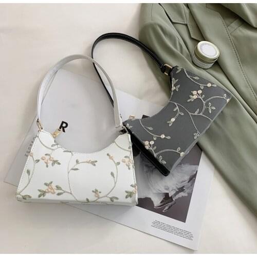 Fashion Women PU Lace Stitching Floral Embroidery Small Top-handle Handbag Purse Casual Ladies Shoulder Underarm Hobos Bags