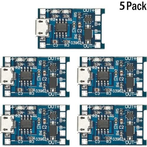 5pcs Charger Module Micro USB 18650 Lithium Battery Charging + Protection Circuit Board Charger Module 5V 1A
