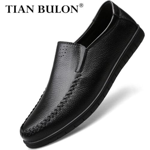 Mens Casual Shoes Luxury Brand Genuine Leather Italian Mens Loafers Shoes Black Slip on Boat Shoes Mens Moccasins Zapatos Homme