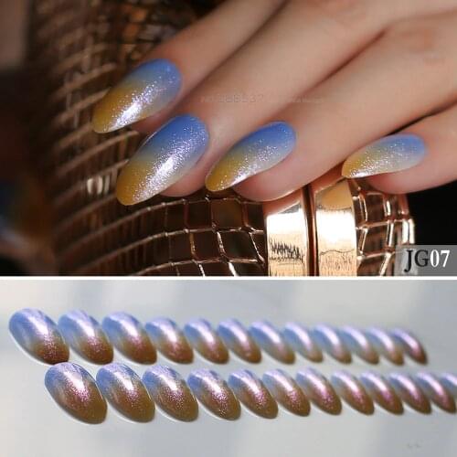 Gradient Blue yellow false nails Pointed glitter fake nails Medium Almond 24pcs full sets stiletto nails acrylic Easy to wear
