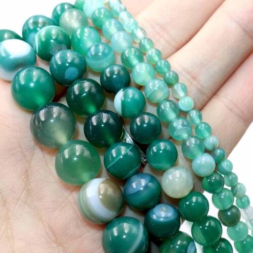 Natural Stone Green Stripe Agates Round Loose Spacer Beads For Jewelry Making Charm DIY Bracelet Accessories 4/6/8/10/12mm