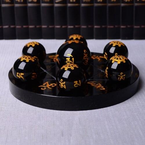Natural Obsidian Crystal Ball with six word mantra wheel chassis seven array defends the super energy shot home decoration