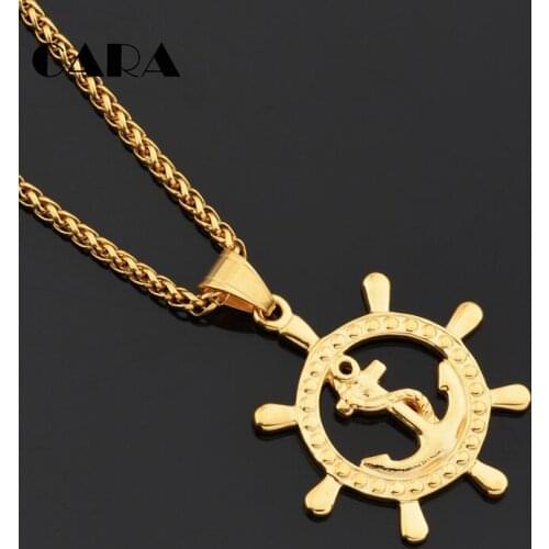 2020 New gold color 316L stainless steel Anchor & Rudder Pendants Necklaces men anniversary Jewelry chains wholesale bulk