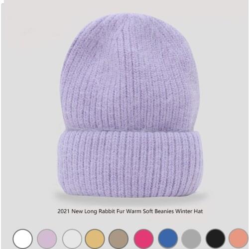 2021 New Rabbit Cashmere unisex Woman Winter Hat With Lurex Autumn Beanies Cashmere Woman Warm Rabbit Fur Skullies Gift
