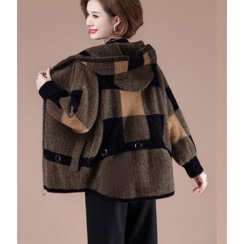 Mother Winter New Mink Fleece Hooded Jacket Middle-aged Elderly Fall Winter Clothing Temperament Double-sided Fleece Coat A291