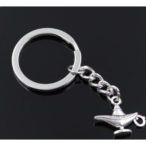 New Fashion Men 30mm Keychain DIY Metal Holder Chain Vintage Aladdin Magic Lamp Genie 22x18mm Silver Color Pendant Gift
