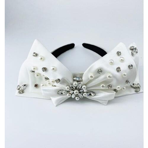 Korean Clothing Hairband White Pearl Big Bowknot Headband Girls Women Rhinestone Hair Head Hoop Crystal Hair Accessories Hair Ba