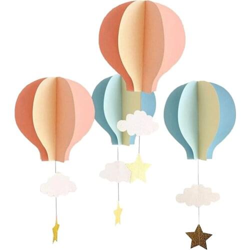 Window Hanging 3D Paper Hot Air Balloon Cloud Ornaments for Wedding Baby Shower Birthday Party Home Decoration