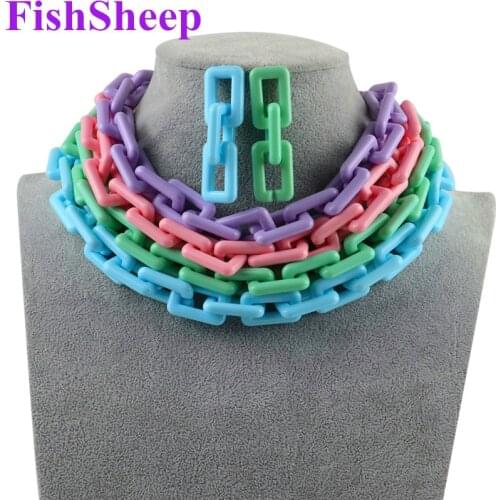 FishSheep Statement Acrylic Chunky Chain Choker Necklace For Women Colorful Plastic Big Thick Curb Chain Necklace 2021 Jewelry