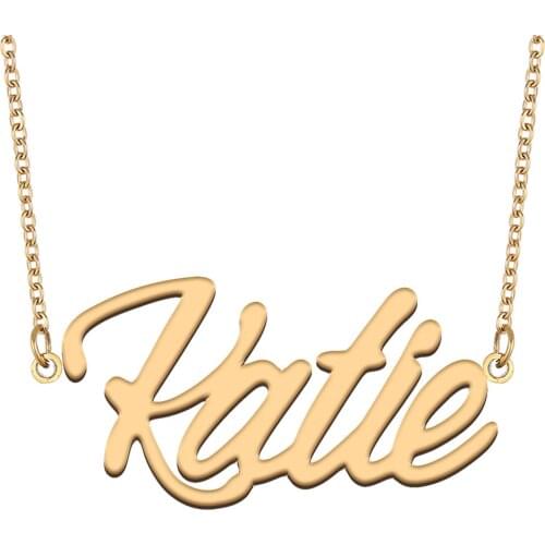 Katie Name Necklace for Women Stainless Steel Jewelry 18k Gold Plated Nameplate Pendant Femme Mother Girlfriend Gift