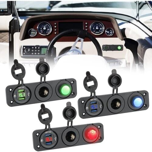 Toggle Rocker Switch Digital Voltmeter Waterproof 12V/24V 2 USB Port LED Switch Panel 3 IN 1 Outlet Combination For Car Marine