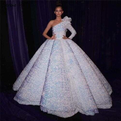 White Sequins Sparkle Luxury Wedding Dresses 2020 Dubai Sexy One Shoulder High-end Bride Gowns BHA2290 Custom Made