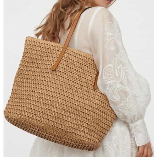 Casual Straw Woven Shoulder Bags Women Large Capacity Woven Handbag Summer Beach Handmade Straw Bag Fashion Vacation Tote Bag