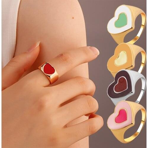 Simple Women Couple Ring Double Layer Colorful Love Heart Vintage Metal Finger Rings Trend Jewelry Fashion Accessories Gift 2021