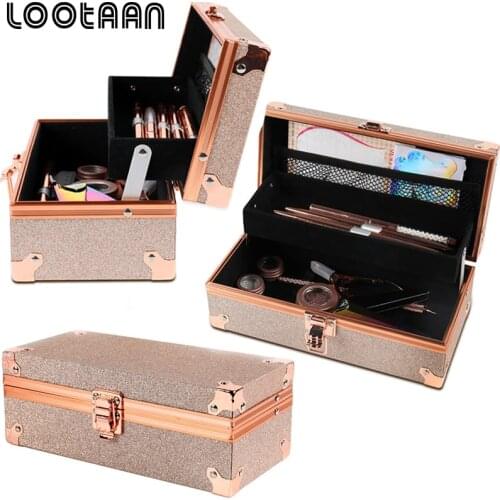 Rose Gold Luxury Rectangle Double-layer Nail Art Tool Empty Storage Box Tweezers Pens Polishing Nail Buffer Files Container Tool