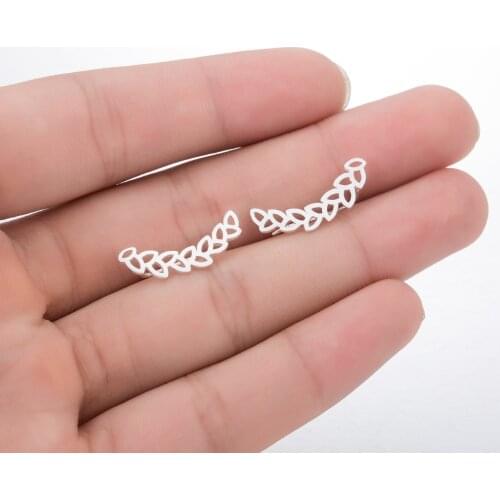 Boho Long Leaf Ear Climber Earrings Charm Wedding Jewelry Vintage Bridal Branch Leaf Ear Clips Earrings
