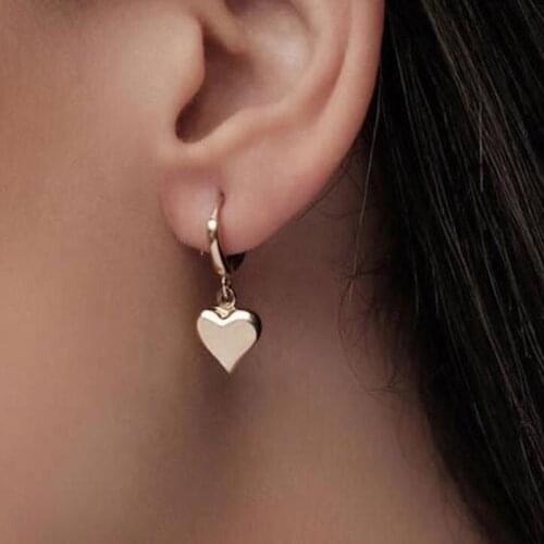 Gold Color Alloy Heart Shaped Pendant Earrings Round Circle Hoop Earrings for Women Gothic Huggies Buckle Ear Ring Jewelry