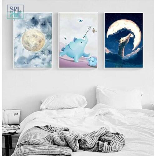 SPLSPL Watercolor Cartoon Animal Decorative Painting Wall Art Poster and Prints Picture for Living Room Without Frame