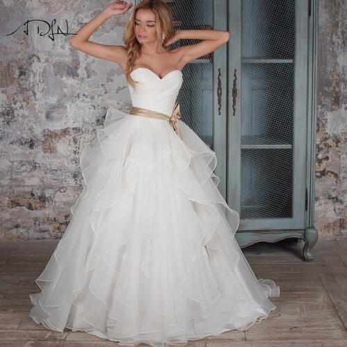 ADLN Sweetheart Corset Wedding Dresses Ruffled Organza Custom Made Puffy Bridal Gown with Sashes Plus Size Robe de Mariee